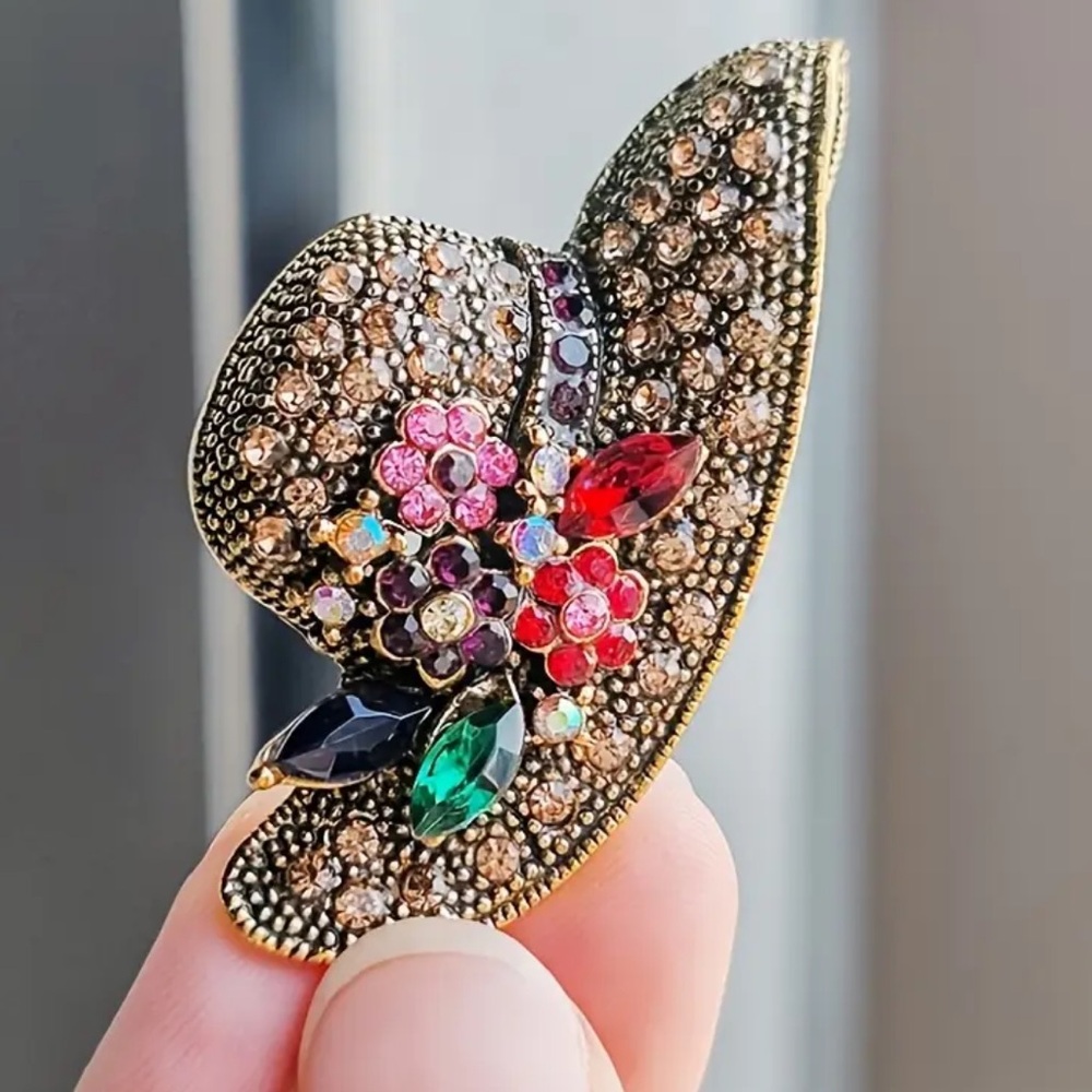 Colorful Rhinestone Hat Brooch - Picture 2 of 3